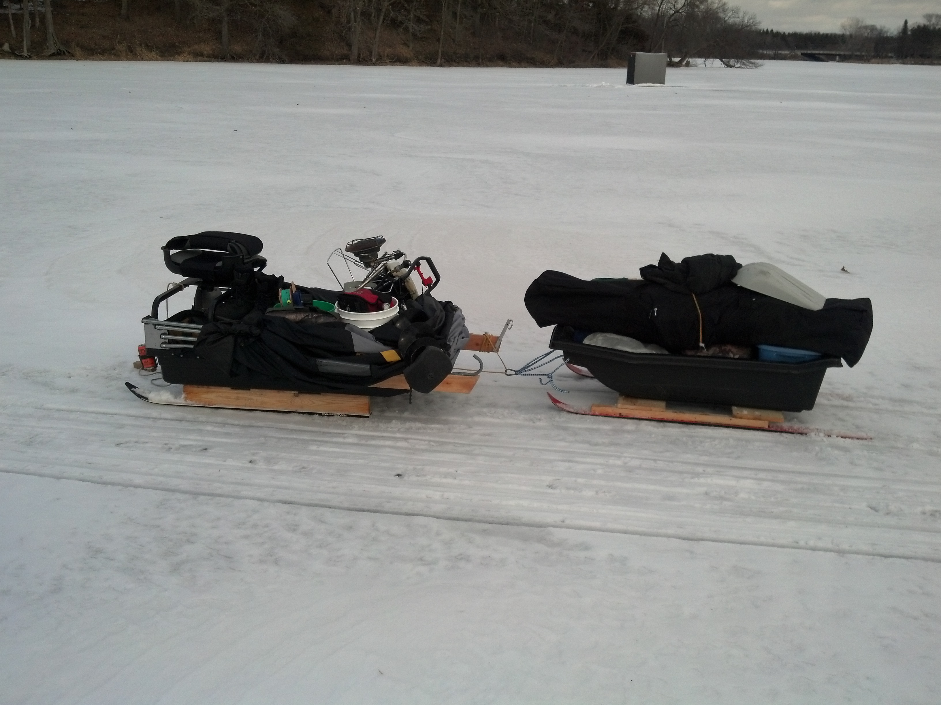 Making a portable slide easier through deep snow - Ice Fishing