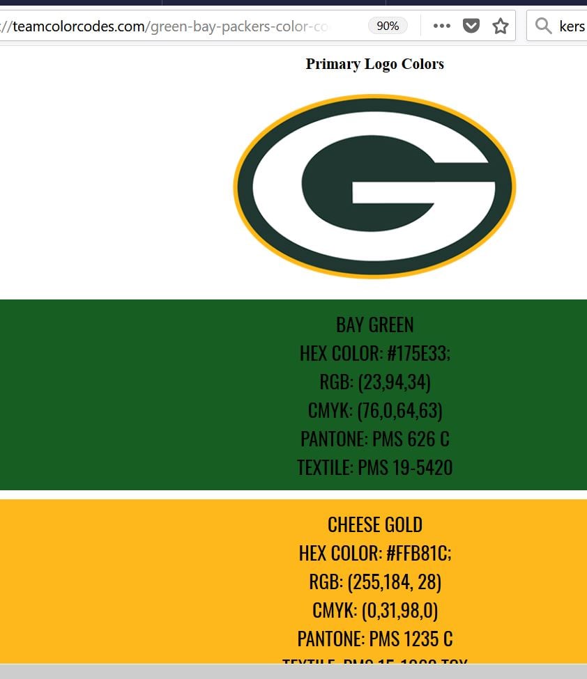 Green Bay Packers Color Codes - Color Codes in Hex, Rgb, Cmyk, Pantone